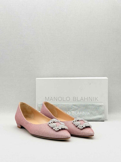 Pre - loved MANOLO BLAHNIK Pink & Silver Size EU 40 Flats at Reems Closet