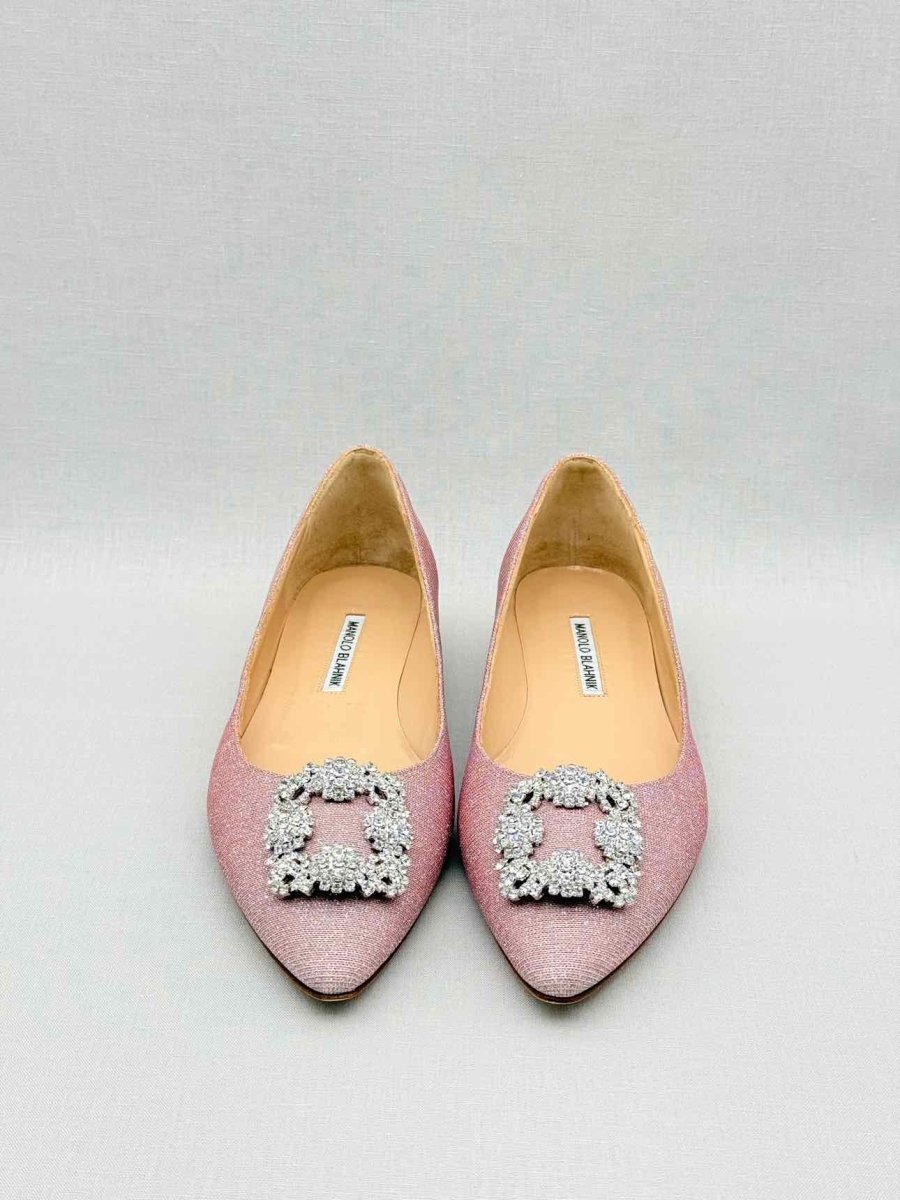 Pre - loved MANOLO BLAHNIK Pink & Silver Size EU 40 Flats at Reems Closet