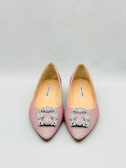 Pre - loved MANOLO BLAHNIK Pink & Silver Size EU 40 Flats at Reems Closet
