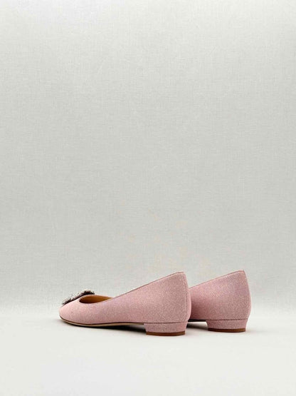 Pre - loved MANOLO BLAHNIK Pink & Silver Size EU 40 Flats at Reems Closet