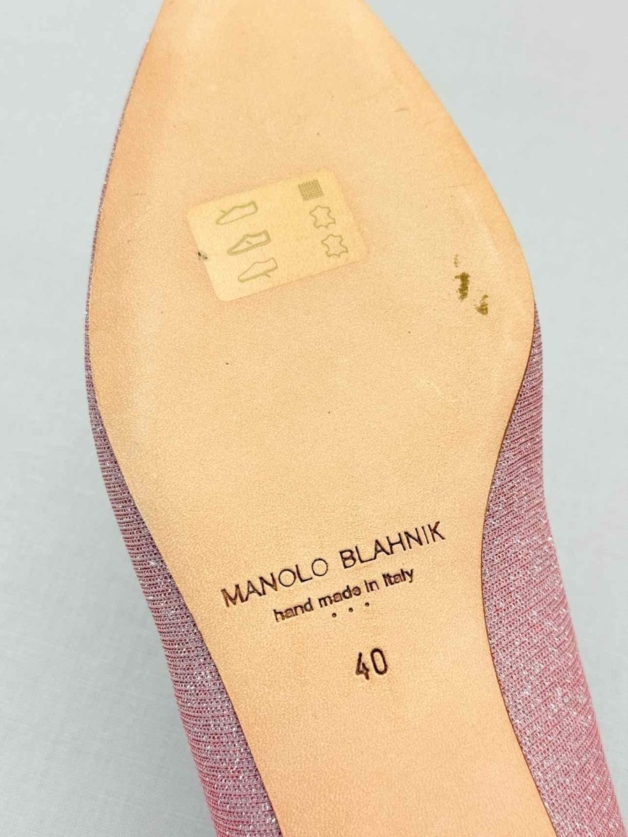 Pre - loved MANOLO BLAHNIK Pink & Silver Size EU 40 Flats at Reems Closet