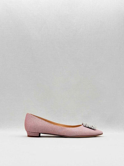 Pre - loved MANOLO BLAHNIK Pink & Silver Size EU 40 Flats at Reems Closet