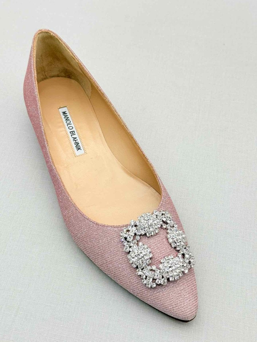 Pre - loved MANOLO BLAHNIK Pink & Silver Size EU 40 Flats at Reems Closet