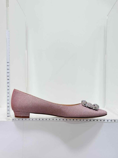 Pre - loved MANOLO BLAHNIK Pink & Silver Size EU 40 Flats at Reems Closet