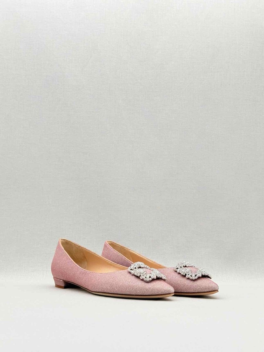 Pre - loved MANOLO BLAHNIK Pink & Silver Size EU 40 Flats at Reems Closet