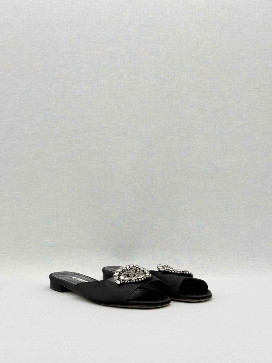 Pre - loved MANOLO BLAHNIK Pralina Black Size EU 35.5 Mules at Reems Closet
