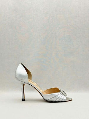 Pre-loved MANOLO BLAHNIK Silver Size EU 38.5 Heeled Sandals at Reems Closet