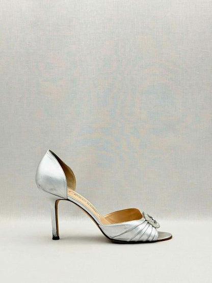 Pre-loved MANOLO BLAHNIK Silver Size EU 38.5 Heeled Sandals at Reems Closet