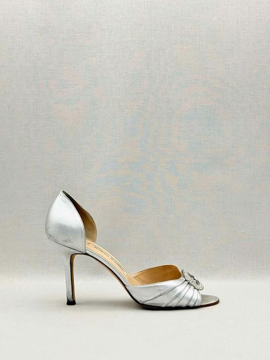Pre-loved MANOLO BLAHNIK Silver Size EU 38.5 Heeled Sandals at Reems Closet