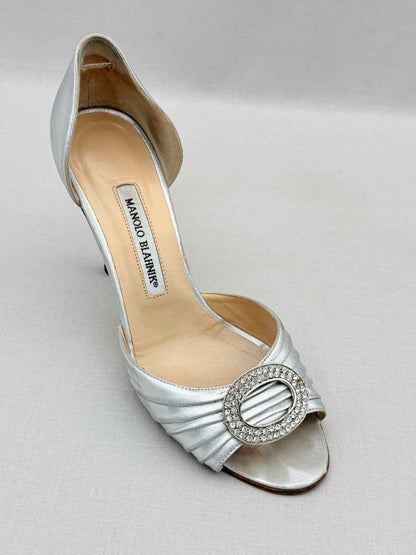 Pre-loved MANOLO BLAHNIK Silver Size EU 38.5 Heeled Sandals at Reems Closet