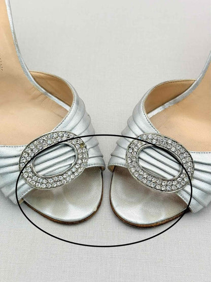 Pre-loved MANOLO BLAHNIK Silver Size EU 38.5 Heeled Sandals at Reems Closet