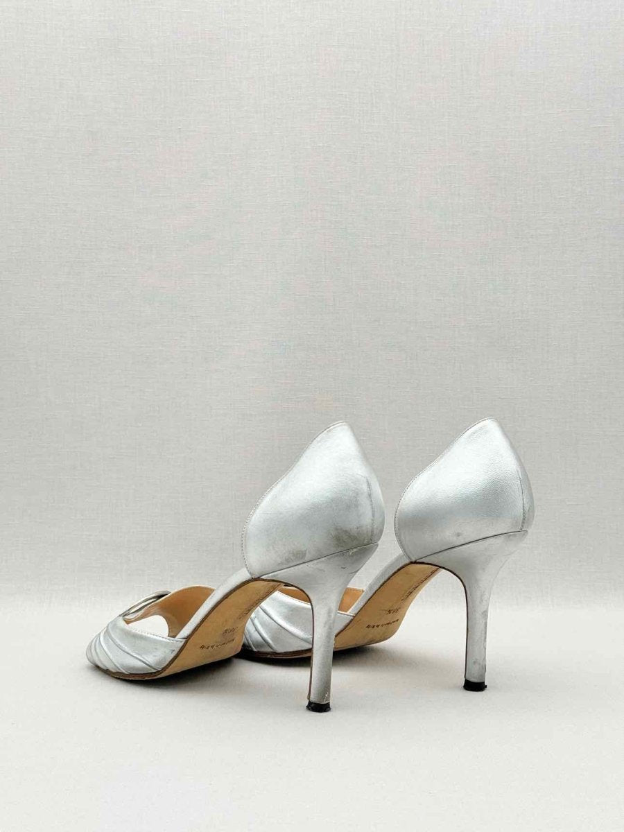 Pre-loved MANOLO BLAHNIK Silver Size EU 38.5 Heeled Sandals at Reems Closet