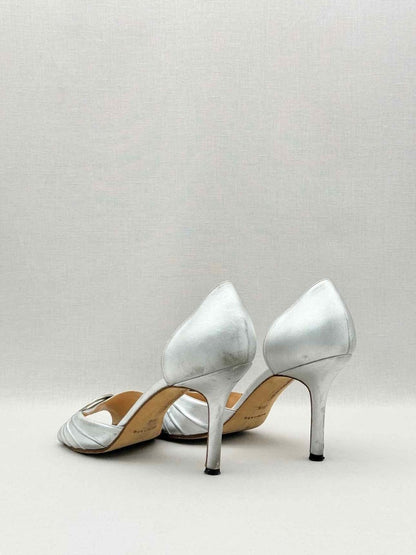 Pre-loved MANOLO BLAHNIK Silver Size EU 38.5 Heeled Sandals at Reems Closet