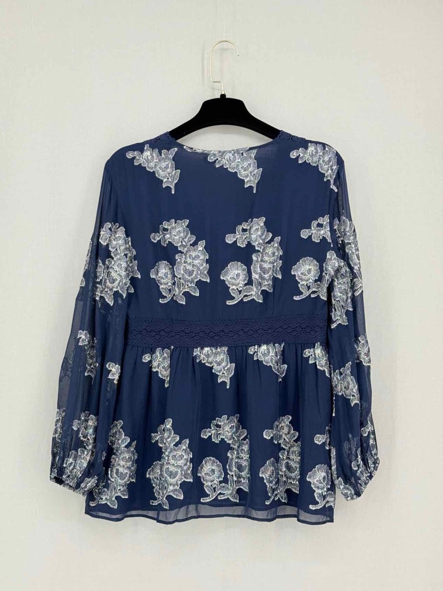 Pre - loved MANOUSH Navy Blue w/ Silver Size US 6 Blouse at Reems Closet
