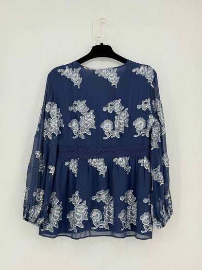Pre - loved MANOUSH Navy Blue w/ Silver Size US 6 Blouse at Reems Closet