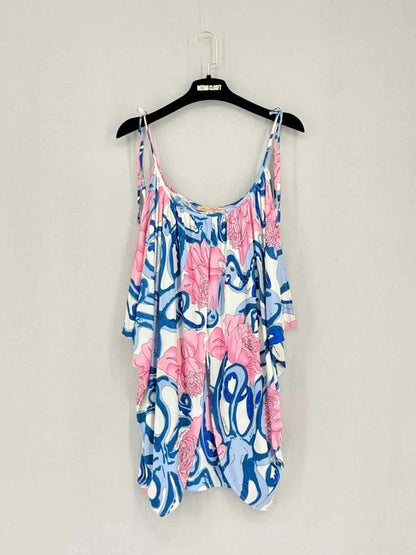 Pre-loved MARA HOFFMAN White w/ Pink & Blue Print Size Small Top at Reems Closet