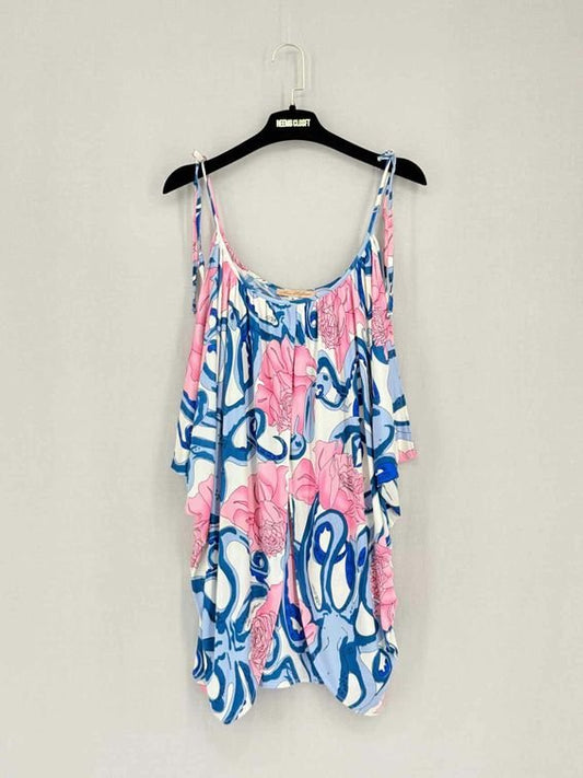 Pre-loved MARA HOFFMAN White w/ Pink & Blue Print Size Small Top at Reems Closet
