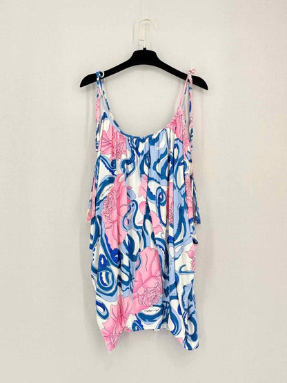 Pre-loved MARA HOFFMAN White w/ Pink & Blue Print Size Small Top at Reems Closet