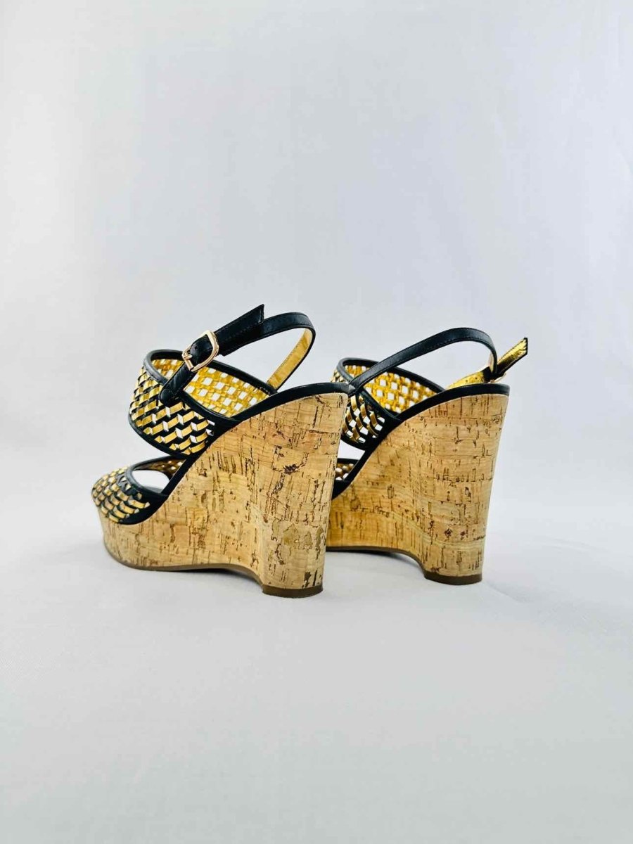 Pre - loved MARC BY MARC JACOBS Cork Gold & Black Woven Wedges 39 at Reems Closet