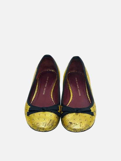 Pre - loved MARC BY MARC JACOBS Gold w/ Black Ballet Flats 37 at Reems Closet