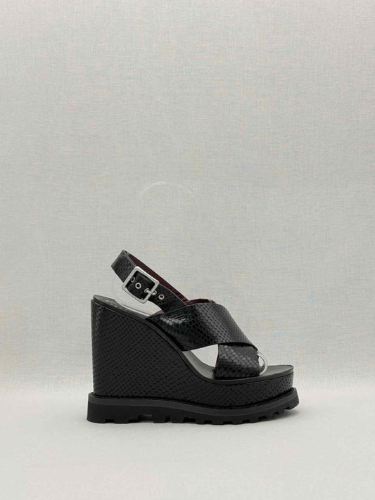 Pre - loved MARC JACOBS Black Python Embossed Size EU 37.5 Wedges at Reems Closet