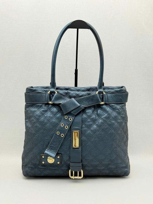 Pre-loved MARC JACOBS Bruna Metallic Blue Quilted Tote Bag at Reems Closet