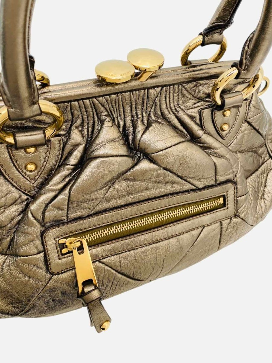 Pre - loved MARC JACOBS Patchwork Stam Gold Quilted Shoulder Bag at Reems Closet