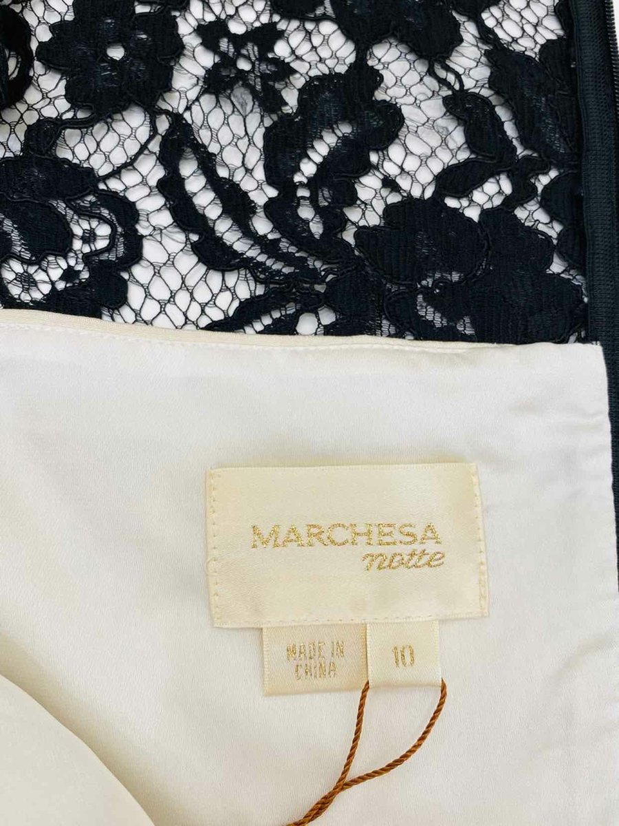 Pre - loved MARCHESA Black & Beige Lace Size US 10 Short Dress at Reems Closet