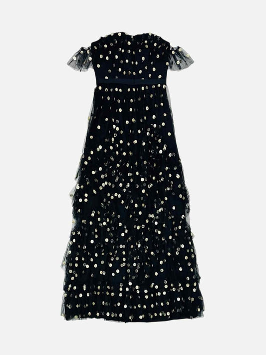 Pre - loved MARCHESA NOTTE Sequin Tulle Black & Gold Long Dress at Reems Closet