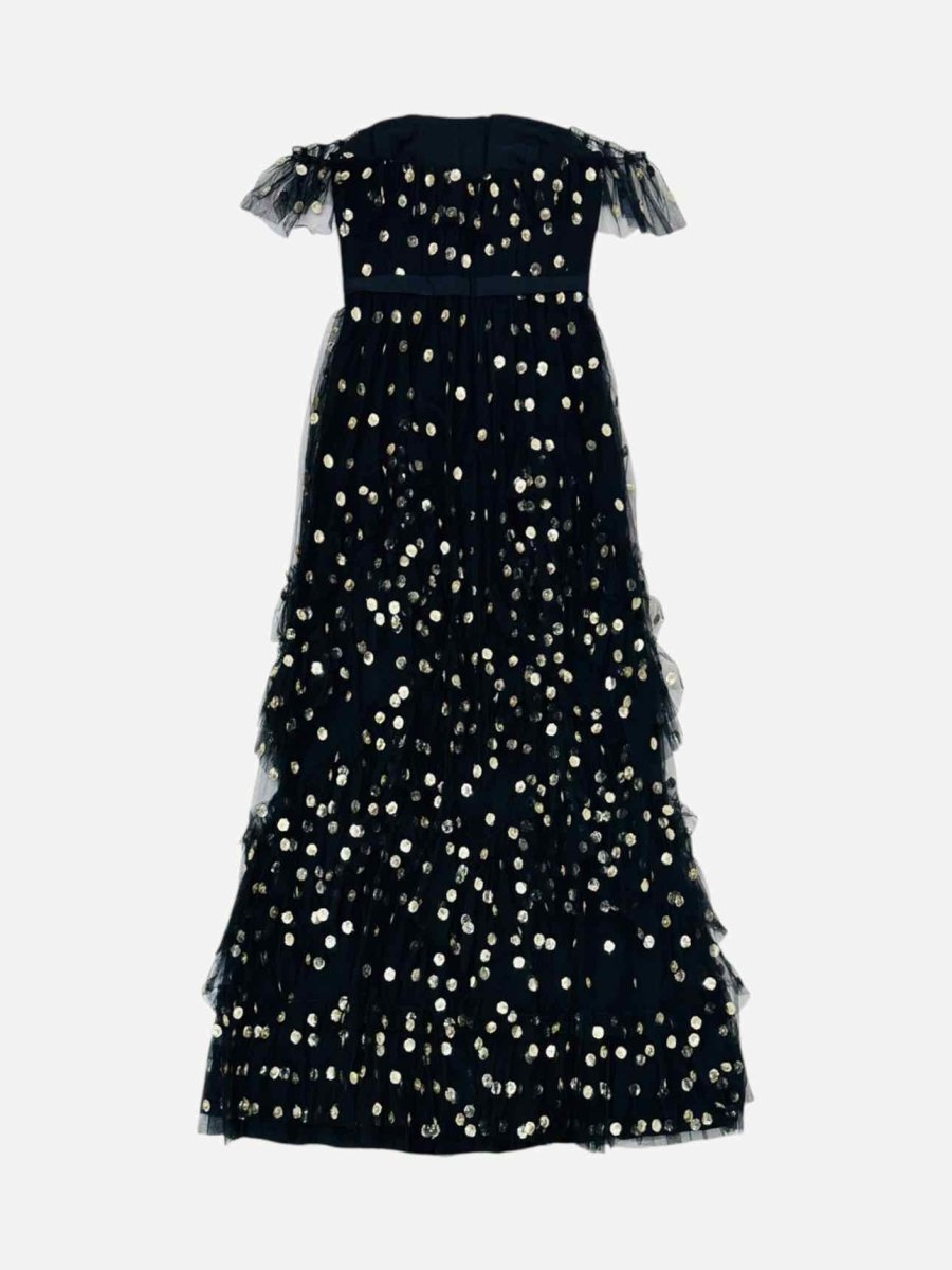 Pre - loved MARCHESA NOTTE Sequin Tulle Black & Gold Long Dress at Reems Closet