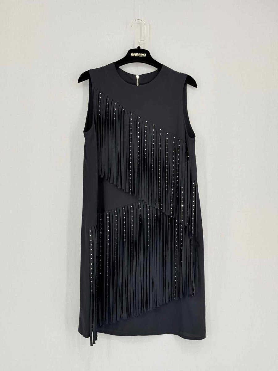 Pre - loved MARCOBOLOGNA Black Fringed Size US 8 Short Dress at Reems Closet