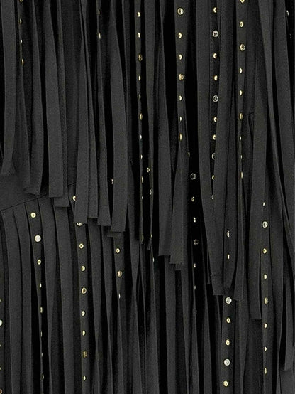 Pre - loved MARCOBOLOGNA Black Fringed Size US 8 Short Dress at Reems Closet