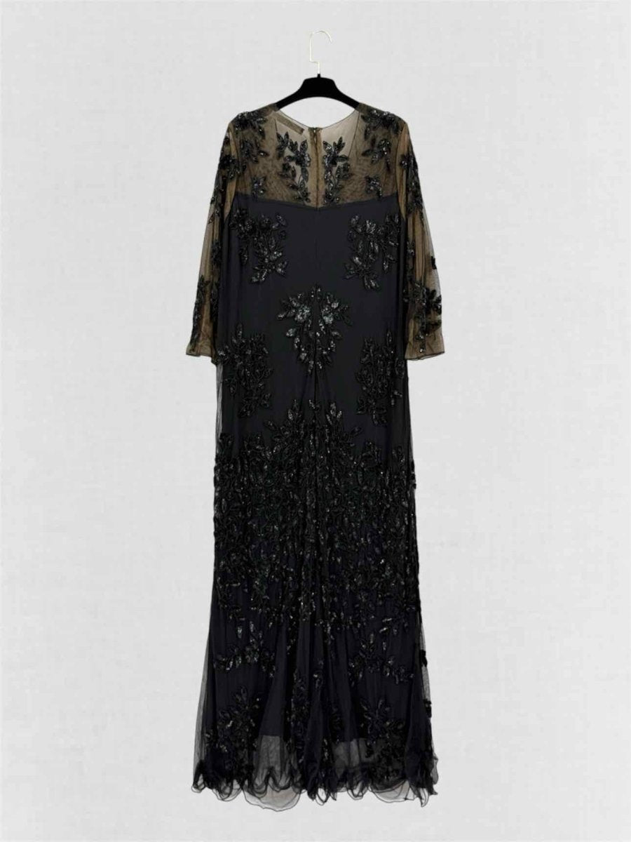 Pre-loved MARINA RINALDI Black Floral Lace Size Large Long Dress at Reems Closet