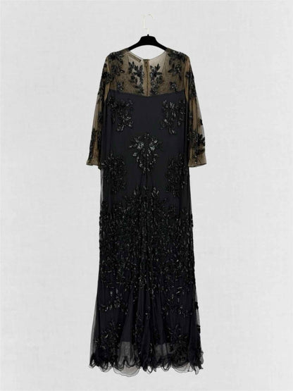 Pre-loved MARINA RINALDI Black Floral Lace Size Large Long Dress at Reems Closet