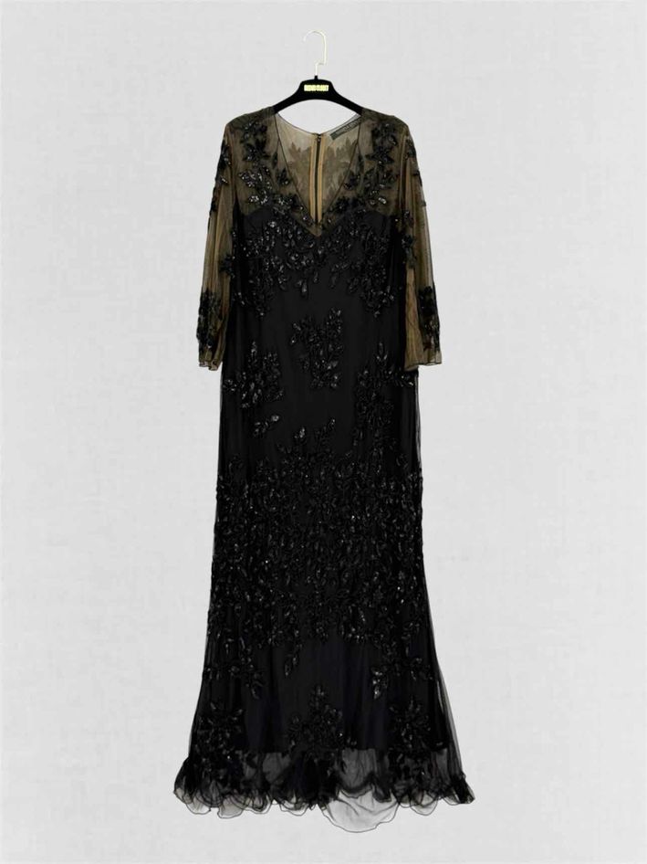 Pre-loved MARINA RINALDI Black Floral Lace Size Large Long Dress at Reems Closet