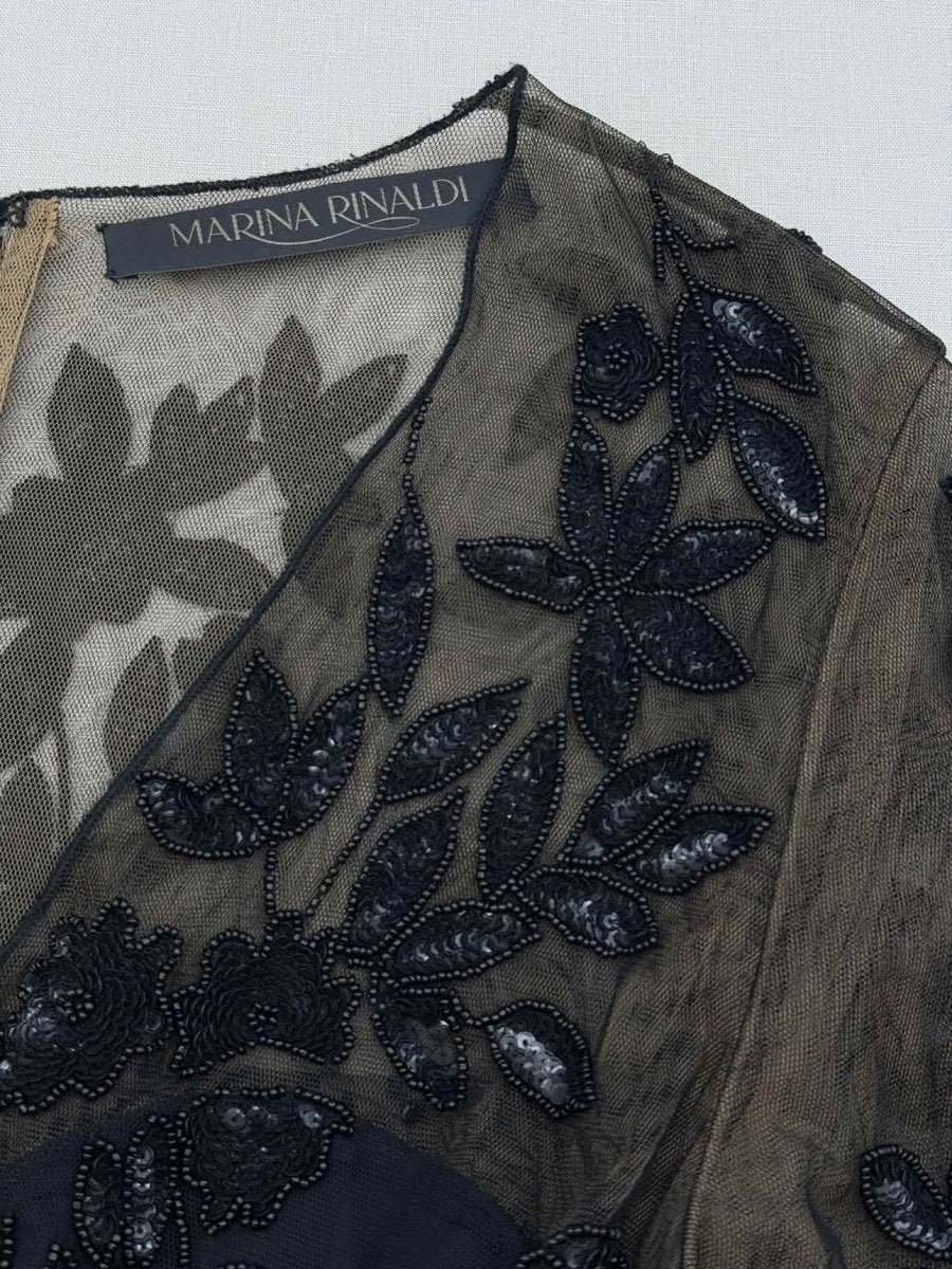 Pre-loved MARINA RINALDI Black Floral Lace Size Large Long Dress at Reems Closet