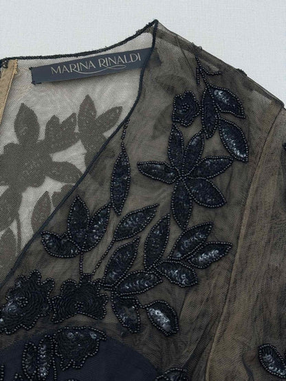 Pre-loved MARINA RINALDI Black Floral Lace Size Large Long Dress at Reems Closet