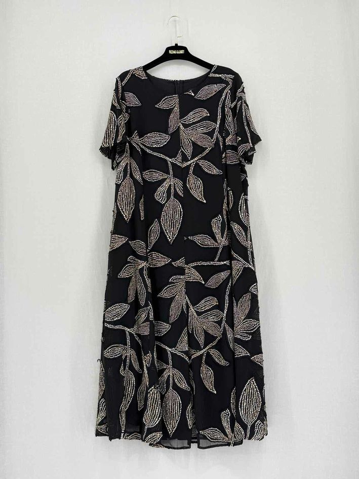 Pre-loved MARINA RINALDI Black Patch Size US 14 Midi Dress at Reems Closet