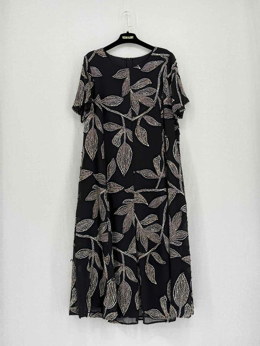 Pre-loved MARINA RINALDI Black Patch Size US 14 Midi Dress at Reems Closet
