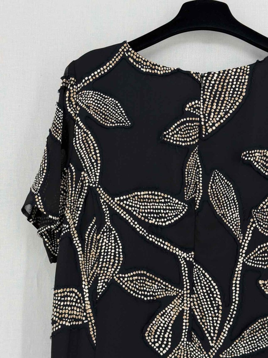 Pre-loved MARINA RINALDI Black Patch Size US 14 Midi Dress at Reems Closet