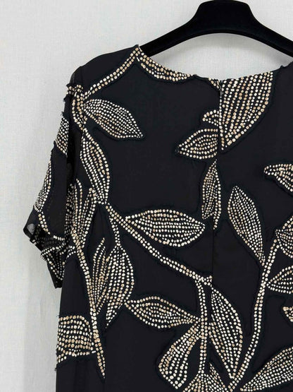 Pre-loved MARINA RINALDI Black Patch Size US 14 Midi Dress at Reems Closet