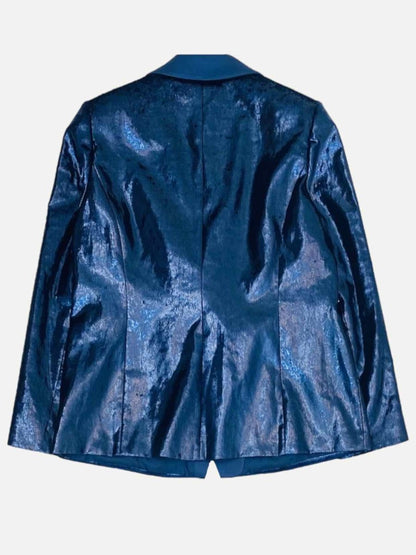 Pre - loved MARINA RINALDI Single Breasted Metallic Blue Jacket at Reems Closet