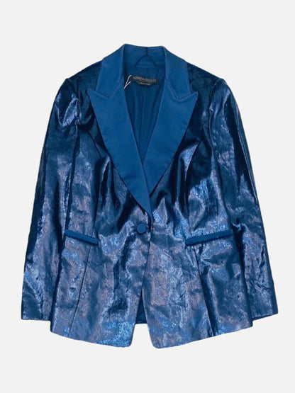 Pre - loved MARINA RINALDI Single Breasted Metallic Blue Jacket at Reems Closet