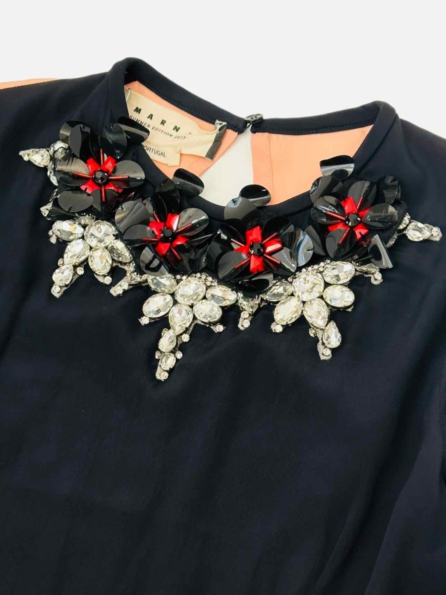 Pre-loved MARNI Black & Red Crystal Embellished Knee Length Dress from Reems Closet