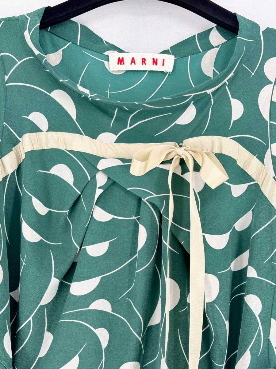 Pre - loved MARNI Green & White Printed Size US 2 Blouse at Reems Closet