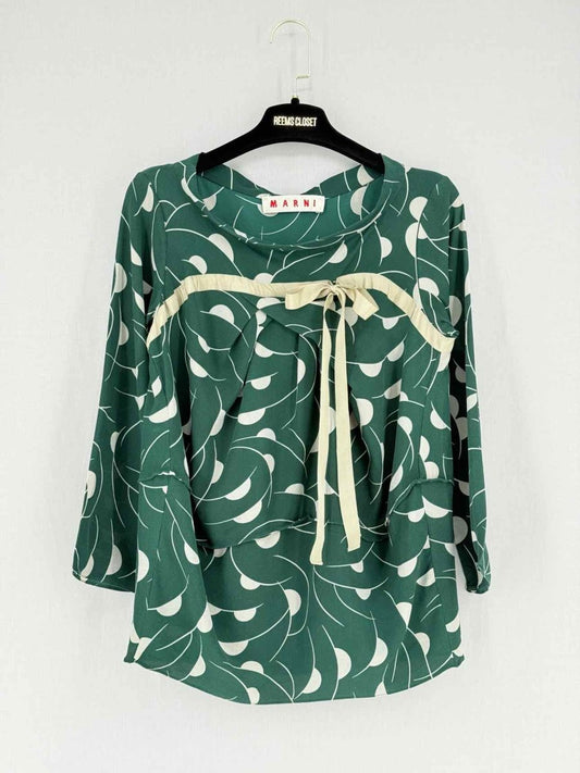 Pre - loved MARNI Green & White Printed Size US 2 Blouse at Reems Closet