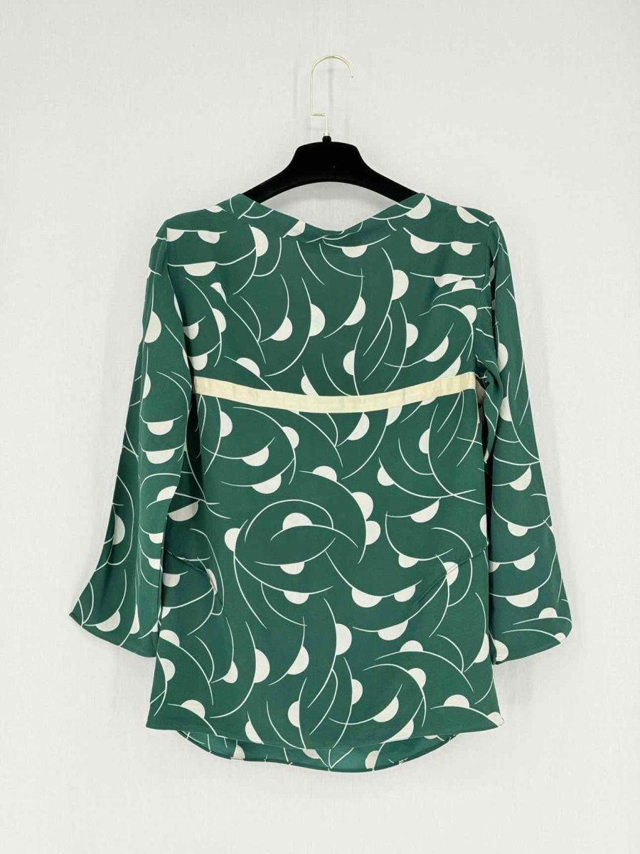 Pre - loved MARNI Green & White Printed Size US 2 Blouse at Reems Closet