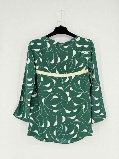 Pre - loved MARNI Green & White Printed Size US 2 Blouse at Reems Closet