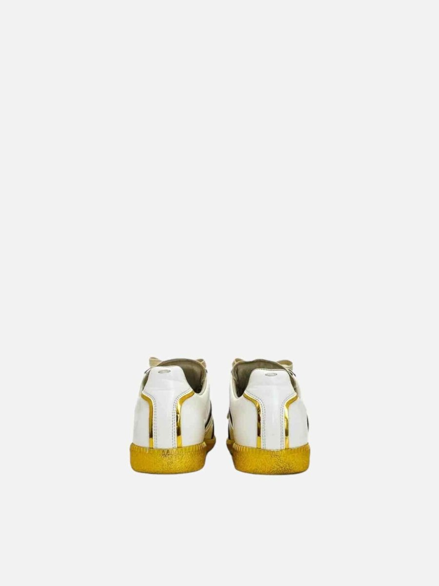 Pre - loved MARTIN MARGIELA White w/ Gold & Red Sneakers at Reems Closet