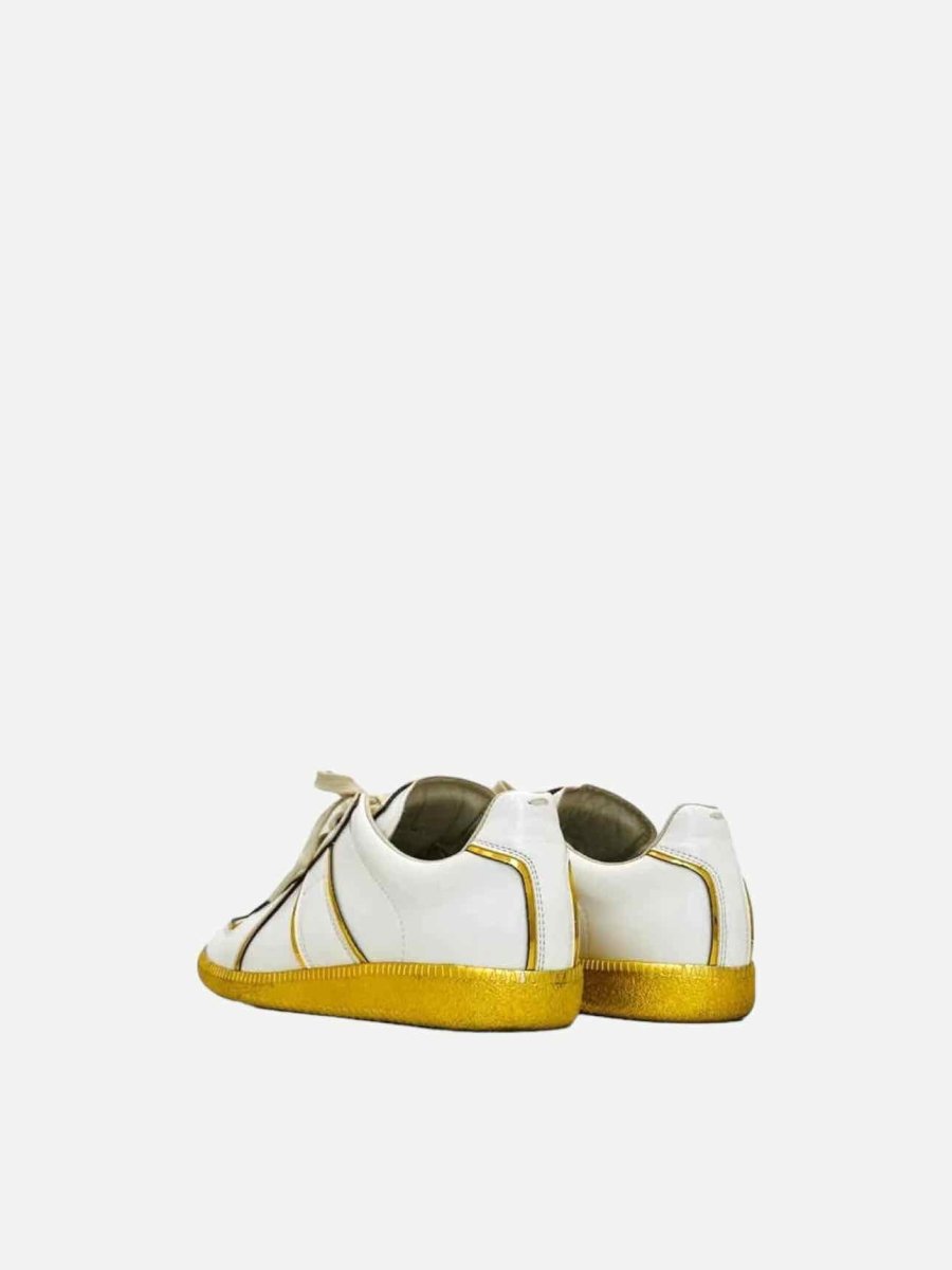 Pre - loved MARTIN MARGIELA White w/ Gold & Red Sneakers at Reems Closet